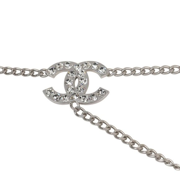 Chanel Silver Crystal Heart Belt Necklace